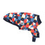 Hexagogo Italian Greyhound long sleeve Hound-Tee in a multicoloured geometric print with navy trim, laid flat